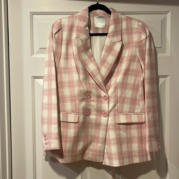 NWT Elie Tahari Amelia Plaid pink and white blazer size 10 - Picture 2 of 5